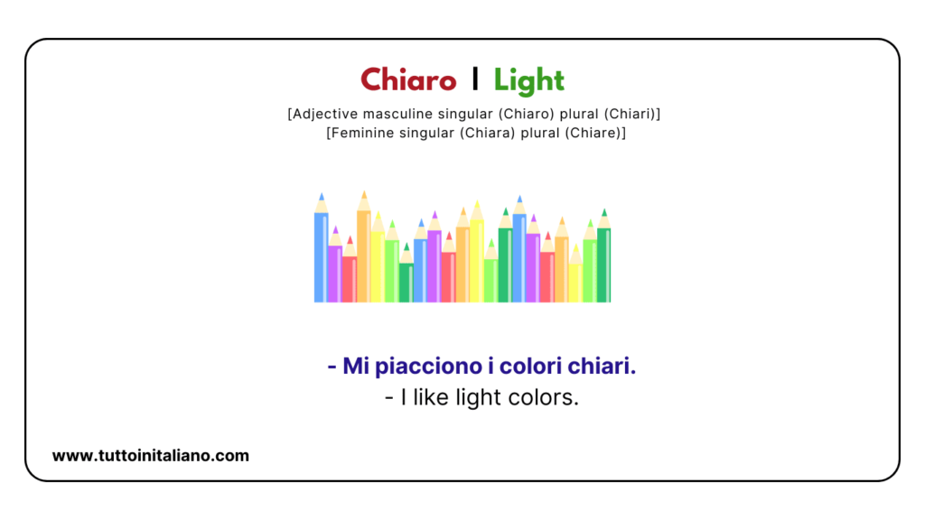 Italian A1 Vocabulary: Color names with easy examples for each word. 26 Italian a1 vocabulary