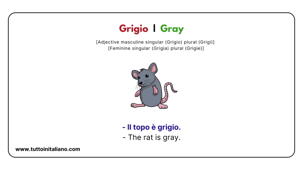 Italian A1 Vocabulary: Color names with easy examples for each word. 9 Italian a1 vocabulary