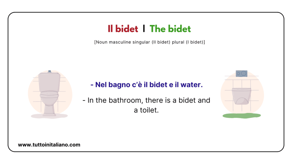 Italian beginner words: the bathroom | 25+ easy words about he bathroom with examples. 9 Italian beginner words