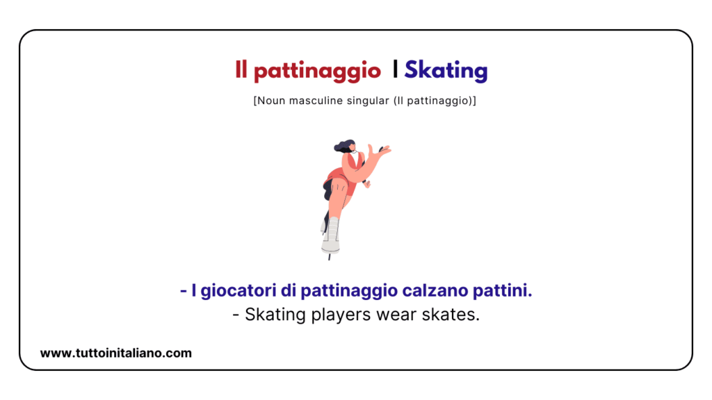 English Italian vocabulary: the sports (part 2) with easy examples for each word. 16 English Italian vocabulary