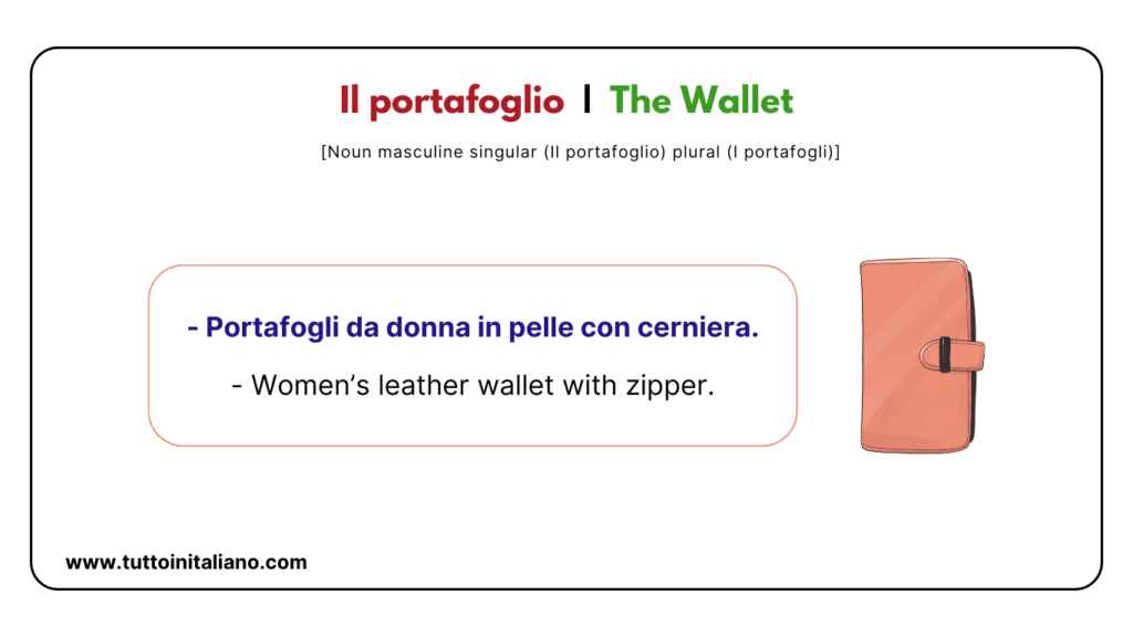 20+ English Italian words | Easy to learn words about accessories and jewelry with examples and audio. 7 Il portafoglio The Wallet tuttoinitaliano