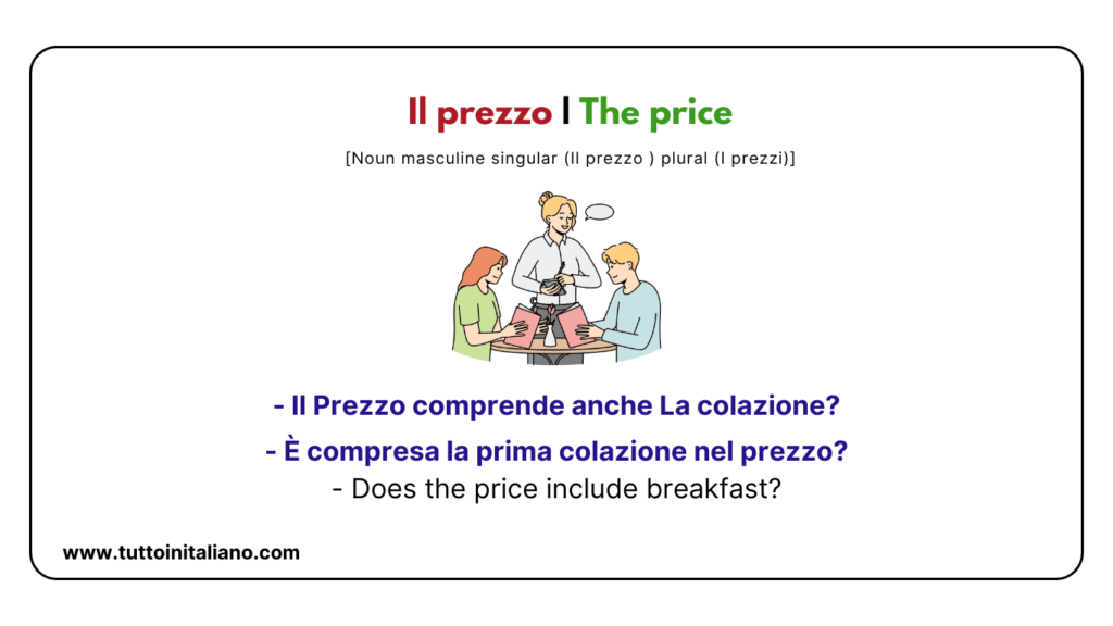 20+ Easy Italian vocab about the Hotel in Italian with Examples and Audio. 33 Il prezzo The price tuttoinitaliano