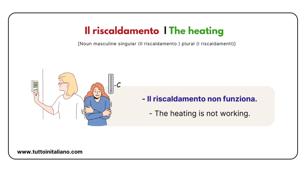 20+ Easy Italian vocab about the Hotel in Italian with Examples and Audio. 25 Il riscaldamento The heating tuttoinitaliano