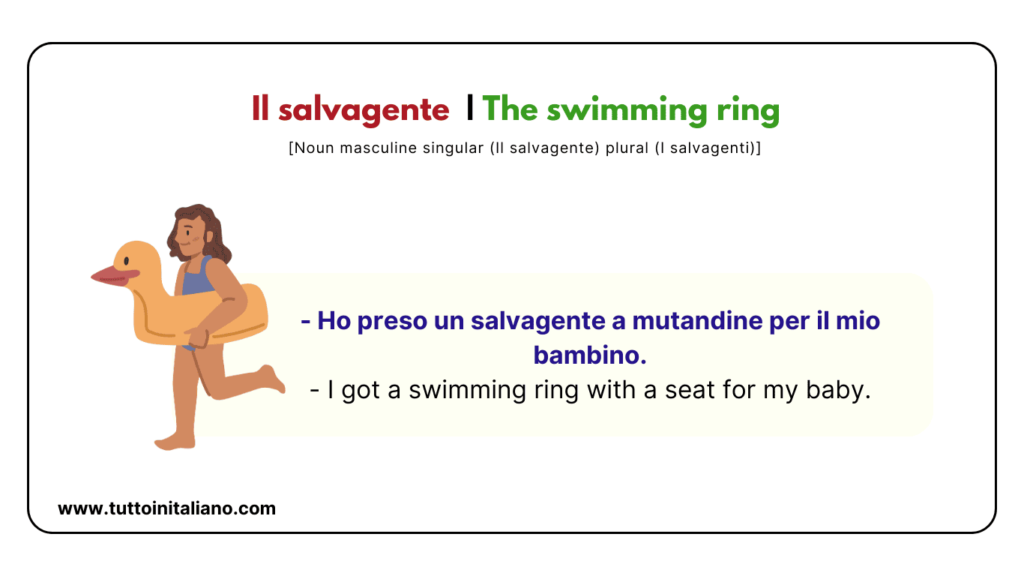 20+ Italian Vocabulary | The beach in Italian | Easy learn Italian words for intermediate level. 39 Il salvagente The swimming ring tuttoinitaliano