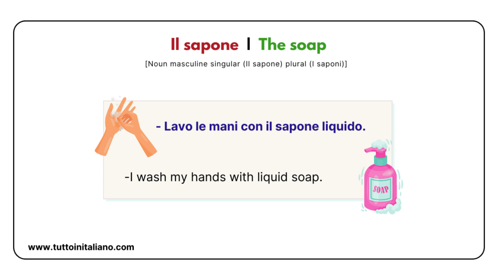 Italian beginner words: the bathroom | 25+ easy words about he bathroom with examples. 21 Italian beginner words