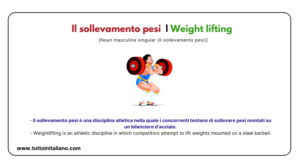 English Italian vocabulary: the sports (part 2) with easy examples for each word. 36 English Italian vocabulary