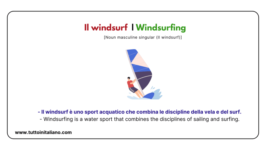 English Italian vocabulary: the sports (part 2) with easy examples for each word. 30 English Italian vocabulary