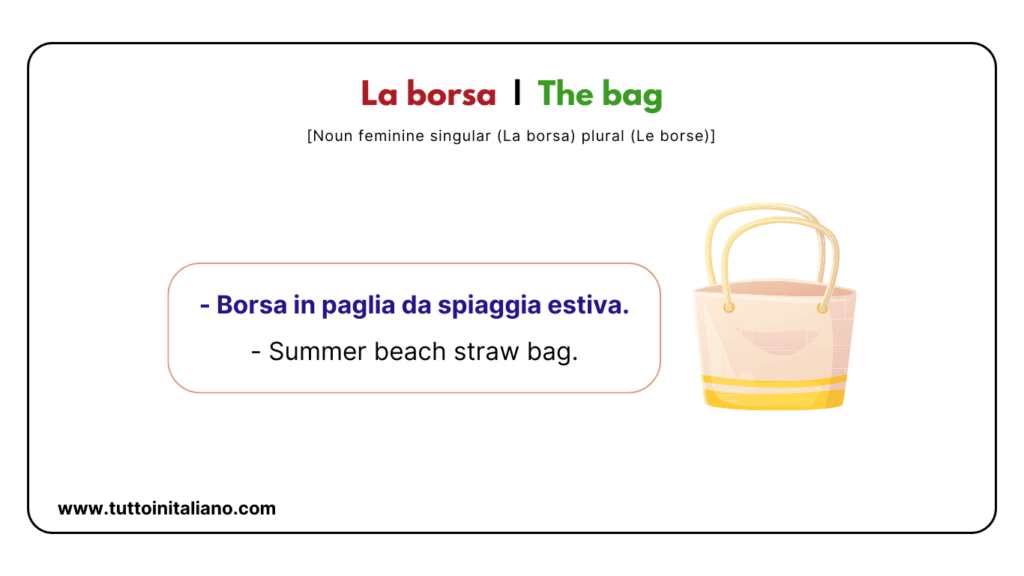 20+ English Italian words | Easy to learn words about accessories and jewelry with examples and audio. 9 La borsa The bag tuttoinitaliano