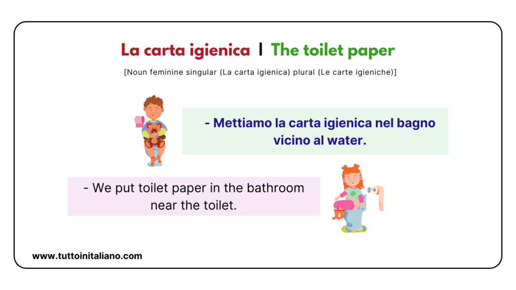 Italian beginner words: the bathroom | 25+ easy words about he bathroom with examples. 41 Italian beginner words
