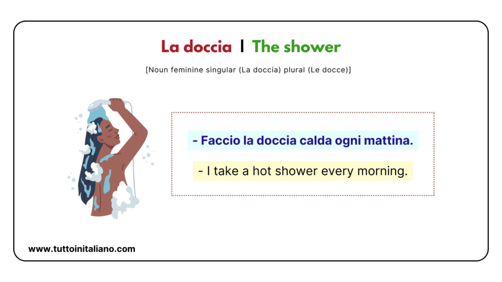 Italian beginner words: the bathroom | 25+ easy words about he bathroom with examples. 8 Italian beginner words