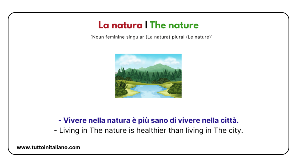 A1 Italian vocabulary: the nature | Learn 20+ easy Italian words with examples and audio. 5 A1 Italian vocabulary