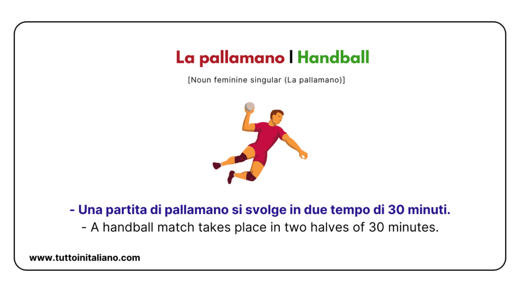 English Italian vocabulary: the sports (part 2) with easy examples for each word. 14 English Italian vocabulary