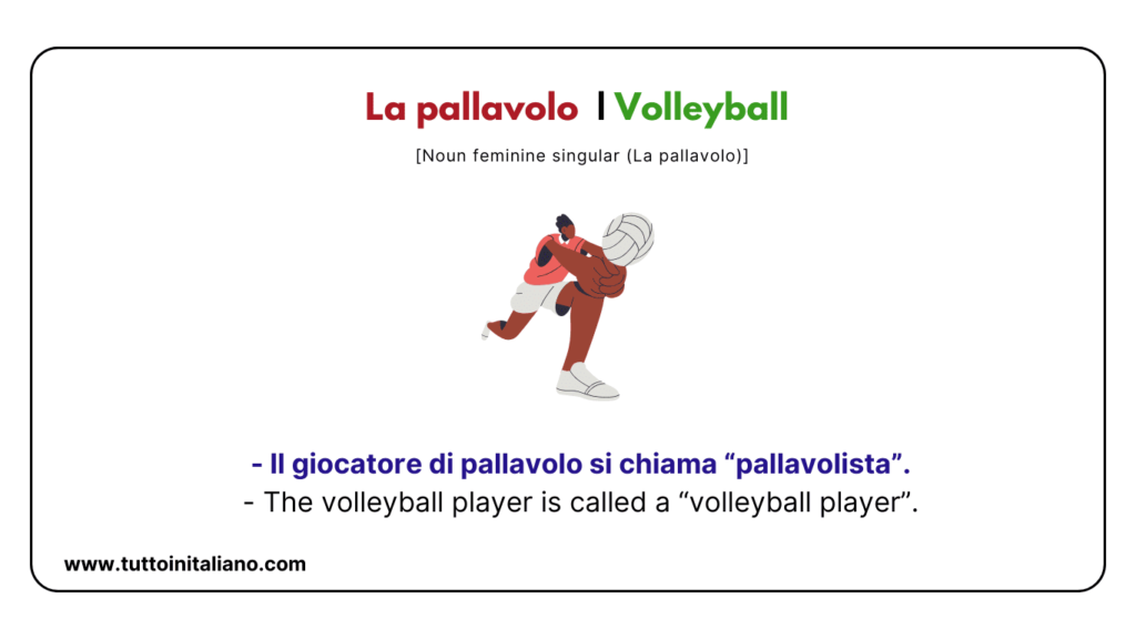 English Italian vocabulary: the sports (part 2) with easy examples for each word. 13 English Italian vocabulary