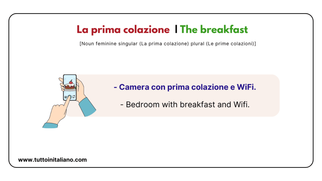 20+ Easy Italian vocab about the Hotel in Italian with Examples and Audio. 29 La prima colazione The breakfast tuttoinitaliano