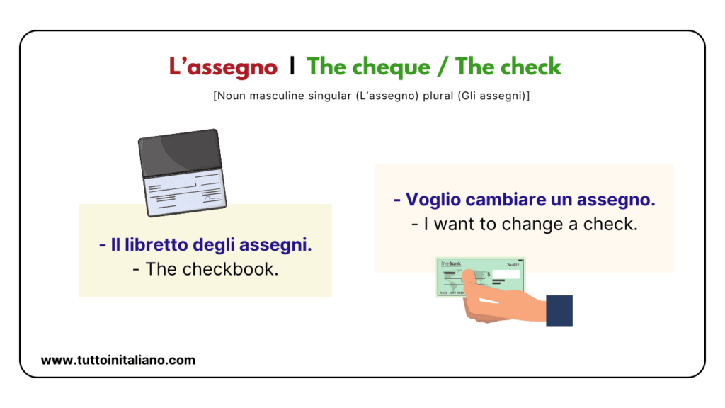 Lassegno The cheque The check tuttoinitaliano