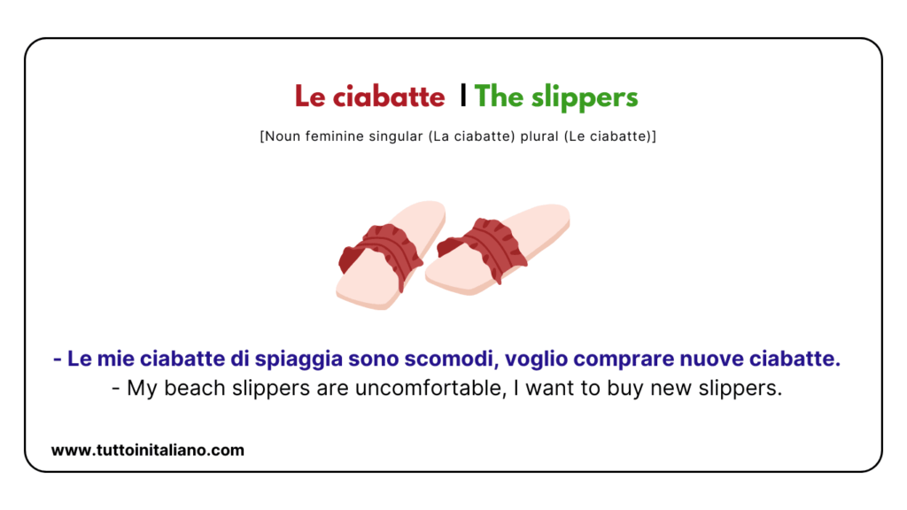 20+ Italian Vocabulary | The beach in Italian | Easy learn Italian words for intermediate level. 32 Le ciabatte The slippers tuttoinitaliano
