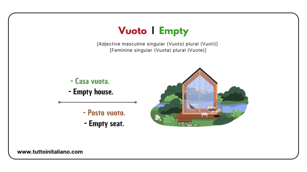 20+ Easy adjectives to describe things in Italian (Part 1). 13 Vuoto Empty 1 tuttoinitaliano