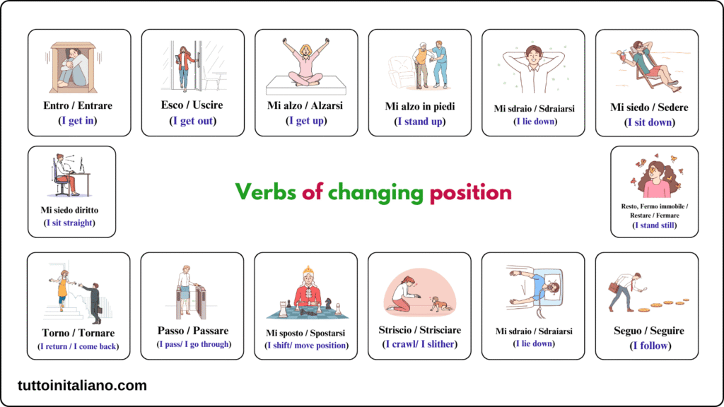 Verbi di movimento / Verbs of movement part 2 1 Verbs of changing position in Italian