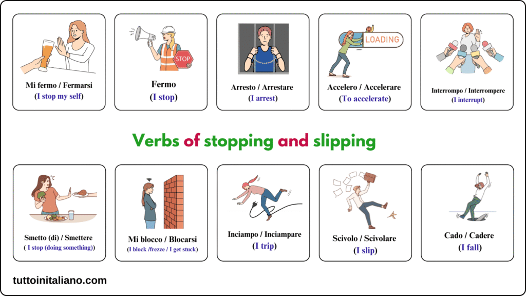 Verbi di movimento / Verbs of movement part 2 3 Verbs of stopping and slipping in Italian