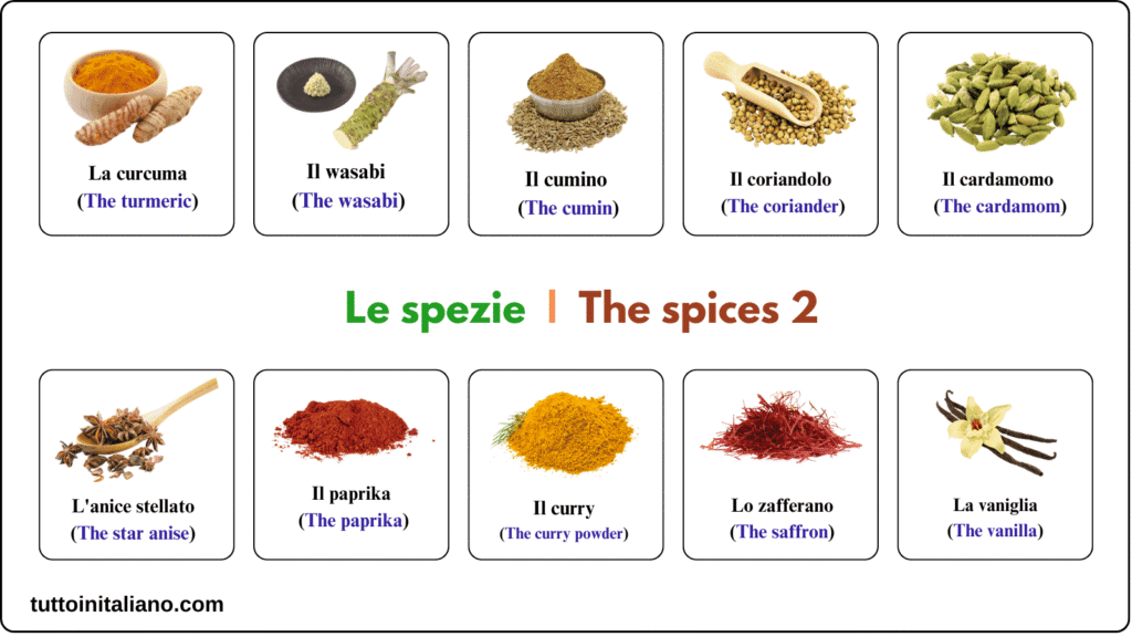 Learn the Italian language A1 The spices