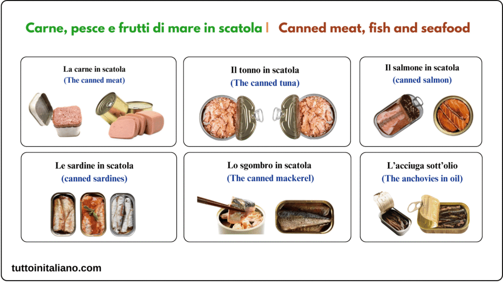 Cibo in scatola e in barattolo / Canned and jarred food 2 Learn Italian language the Canned and jarred food in Italian