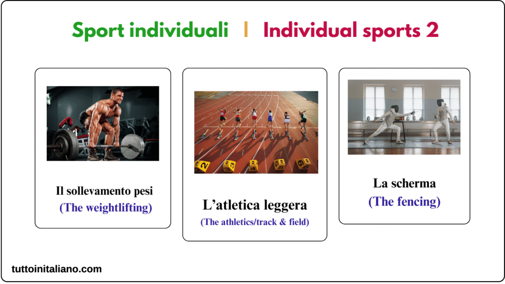 Individual sports in Italian language