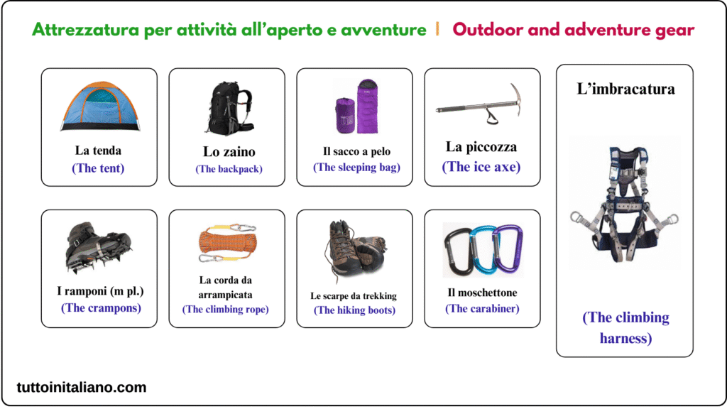 Sports equipment in the Italian language
