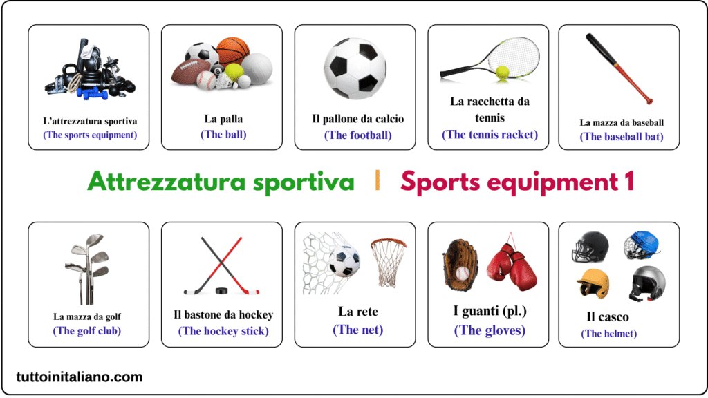 Sports equipment in the Italian language